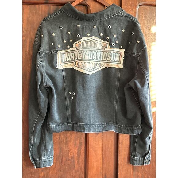 Oldnavy Jackets & Blazers - Custom Upcycled Black denim jacket with vintage Harley patchwork on the back